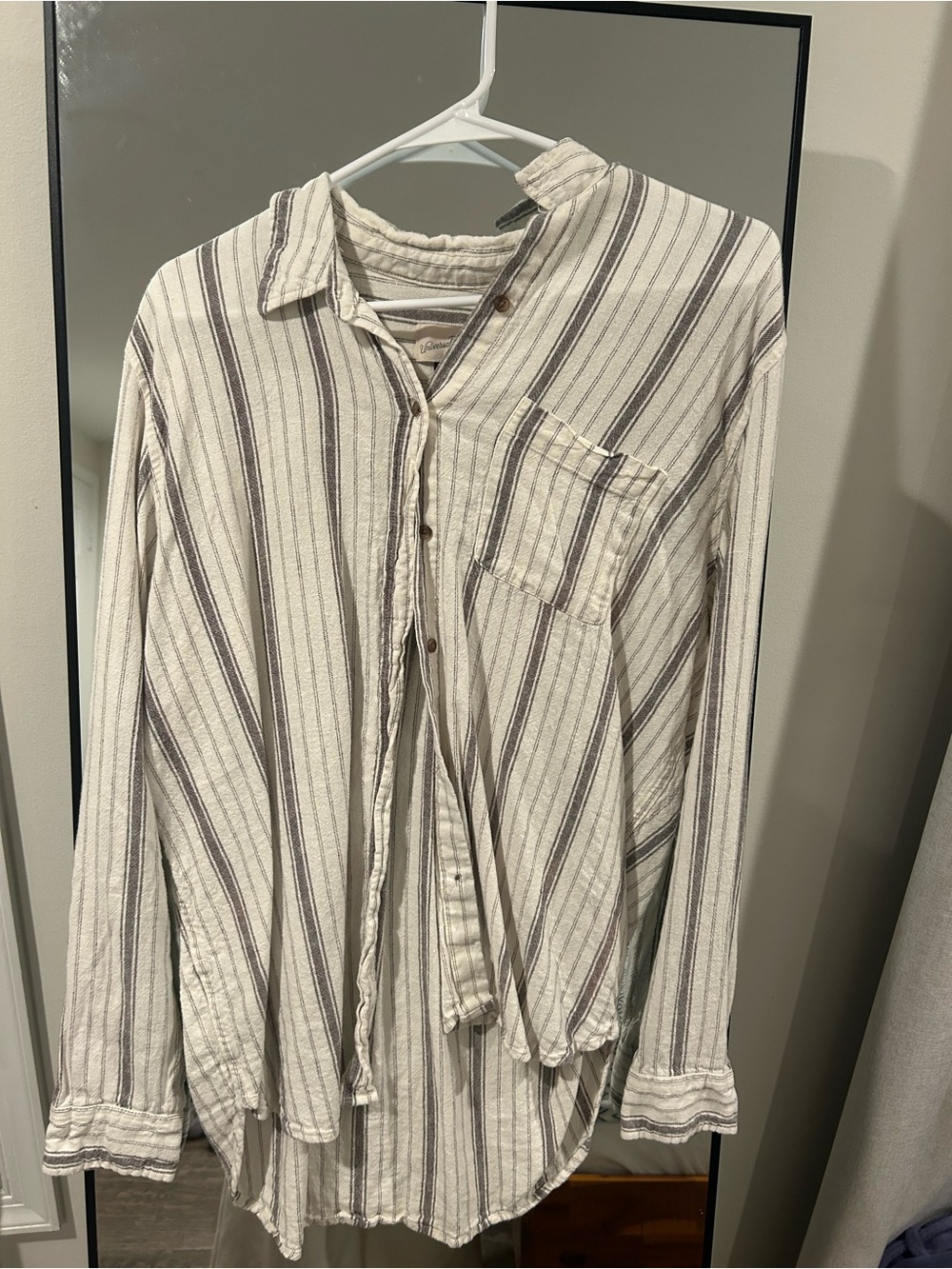 Target Women's Striped Button-Down Shirt in Cream and Gray
